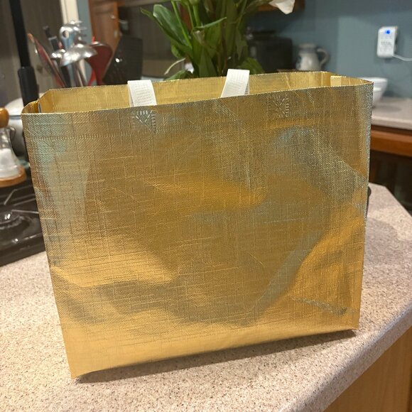12" x 11" Gold Shopping Bag, Thin but Sturdy Canvas - Picture 2 of 5